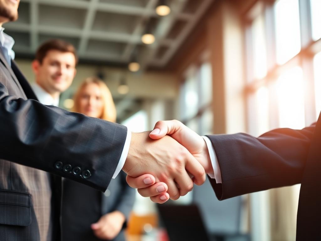 Aperto de mãos em ambiente corporativo